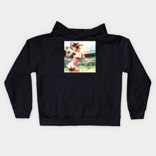 Artistic illustration of a woman playing tennis Kids Hoodie